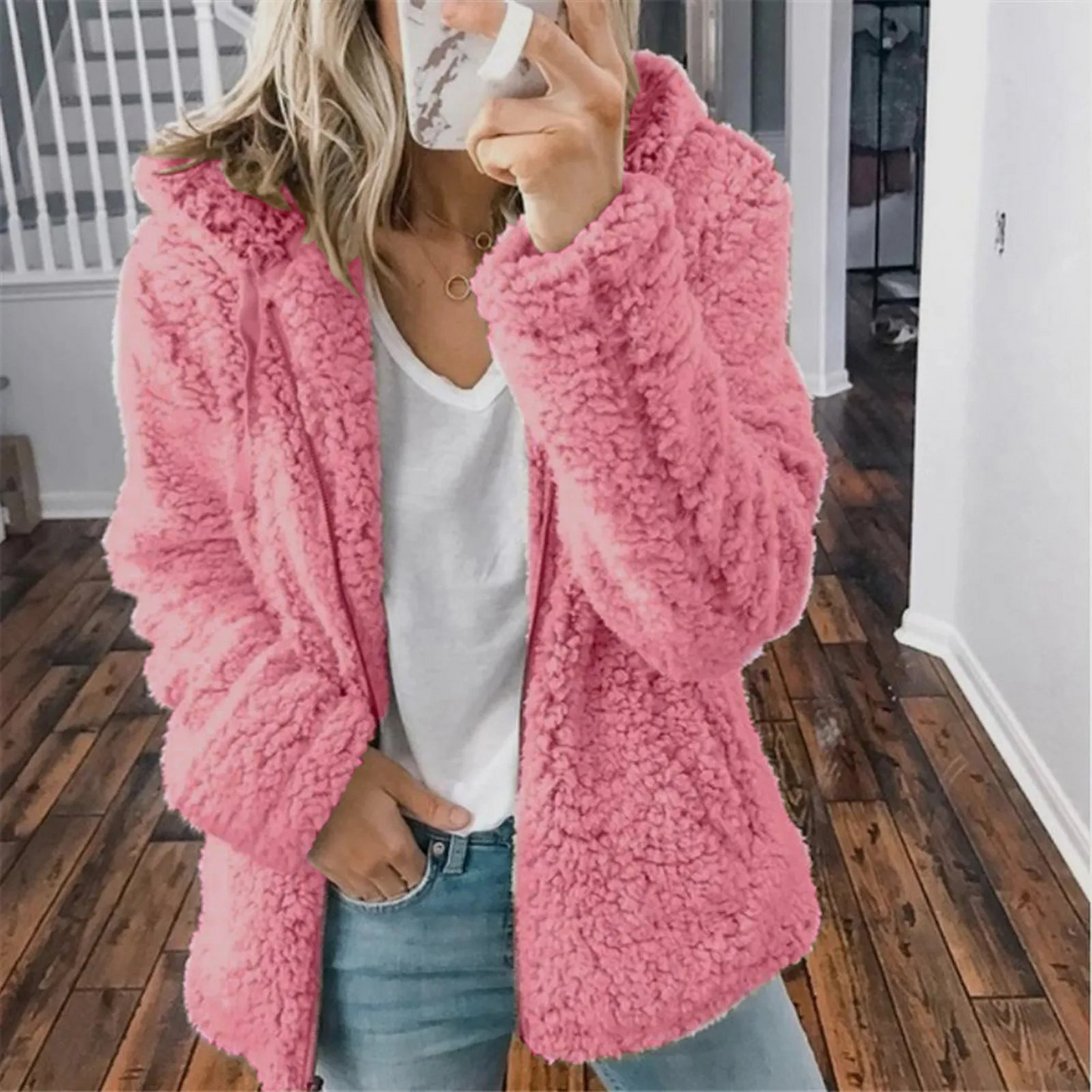 Nordique Cozy | Knuffelzachte Teddy Jas Dames met Capuchon en Voorzakken