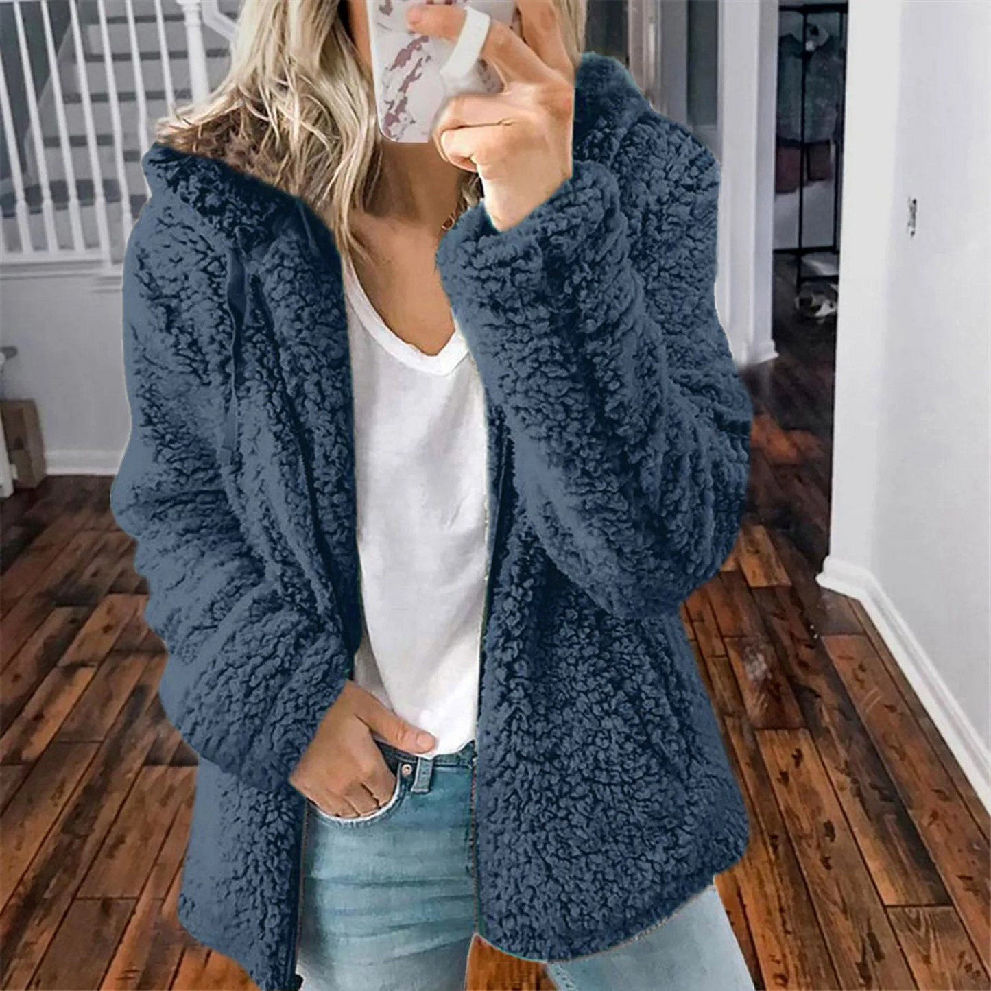 Nordique Cozy | Knuffelzachte Teddy Jas Dames met Capuchon en Voorzakken